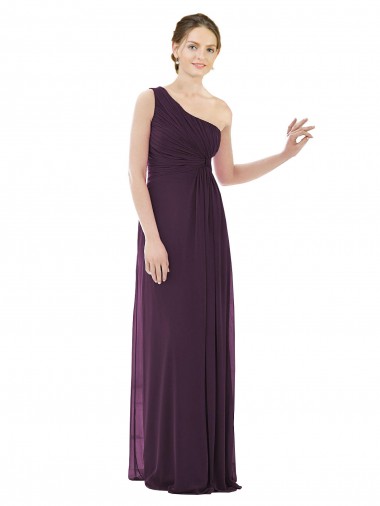 Cheap Draped One Shoulder Full Length Chiffon Bridesmaid Dress