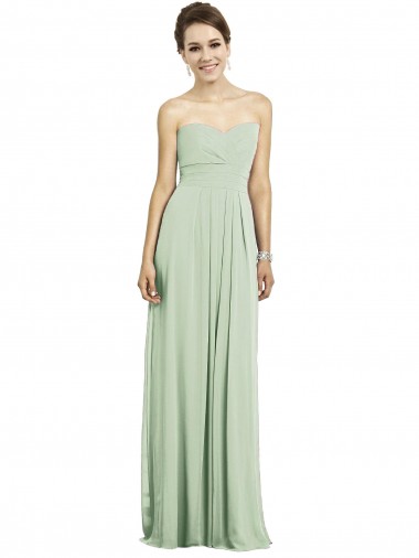 Cheap Full Length Strapless Chiffon Bridesmaid Dress with Sweetheart Neckline