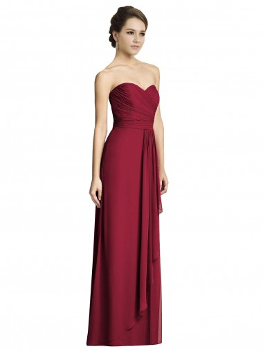 Cheap Long Strapless Chiffon Bridesmaid Dress with Side Slit