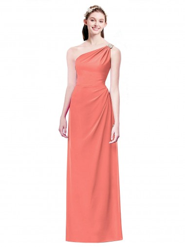 Cheap Draped Full Length One Shoulder Chiffon Bridesmaid Dress