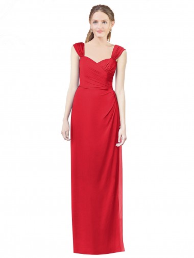 Cheap Long Chiffon Bridesmaid Gown with Neckline Straps