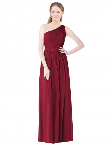 Cheap One Shoulder Full Length Long Chiffon Bridesmaid Dress.