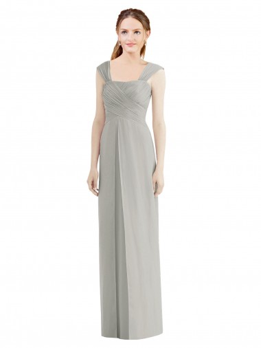 Cheap Full Length Lux Chiffon Dress with Draped Bodice And Shirred Straps
