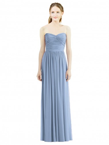 Cheap Strapless Long Chiffon Dress with Sweetheart Neckline And Draped Bodice