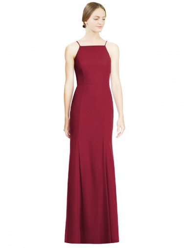 Cheap High Square Trumpet Chiffon Bridesmaid Dress with Lace-Up Open Back