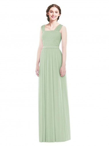 Cheap Sleeveless Chiffon Long Bridesmaid Dress with Shoulder Straps