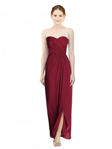Cheap Strapless Sweetheart Long Chiffon Bridesmaid Dress