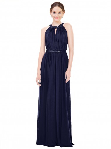 Cheap Vintage Full-Length Sleeveless Chiffon Bridesmaid Dress 