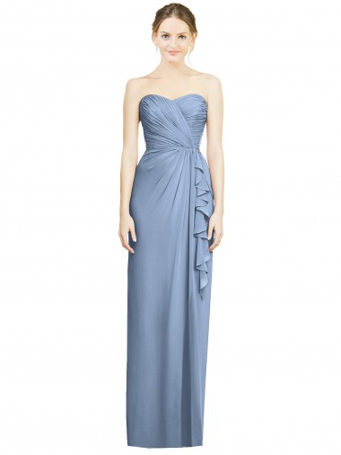 Cheap Strapless Full-Length Chiffon Bridesmaid Dress with Front Slit