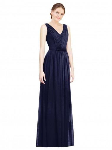 Cheap Full-Length V-Neck Lux Chiffon Bridesmaid Dress with V-Back