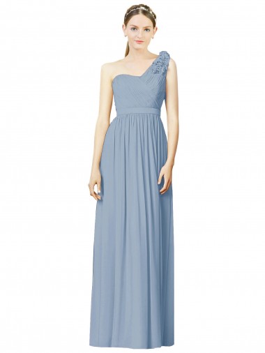 Cheap Flower Shoulder Draped One Shoulder Chiffon Bridesmaid Dress