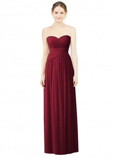 Cheap Draped Full Length Strapless Chiffon Bridesmaid Dress