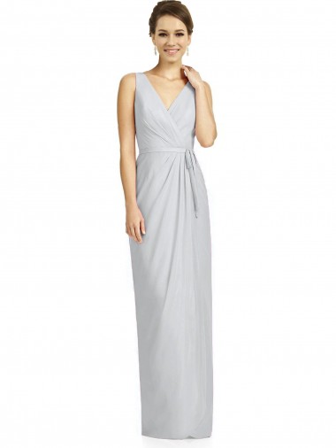 Cheap Draped V-Neck Cocktail Length Chiffon Bridesmaid Dress