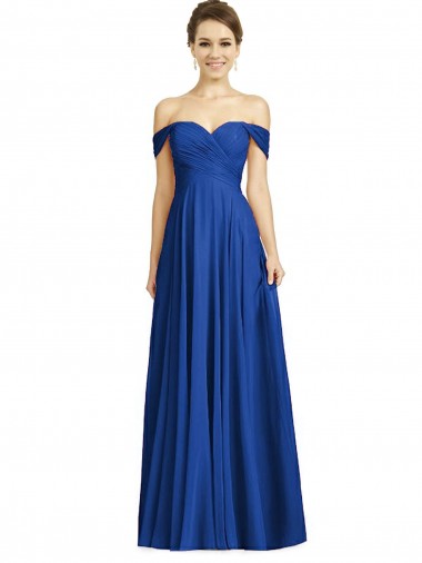 Cheap Off the Shoulder Draped Chiffon Maxi Bridesmaid Dress