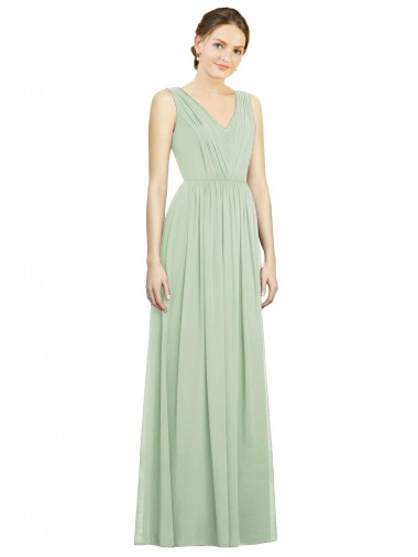 Cheap Natural Waist V-Neck Draped Chiffon Bridesmaid Dress