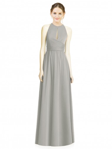 Cheap Draped Keyhole Long Chiffon Bridesmaid Dress