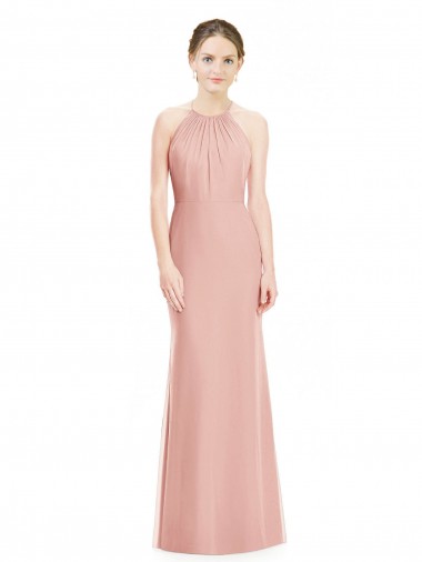 Cheap Halter Neck Trumpet Chiffon Bridesmaid Dress