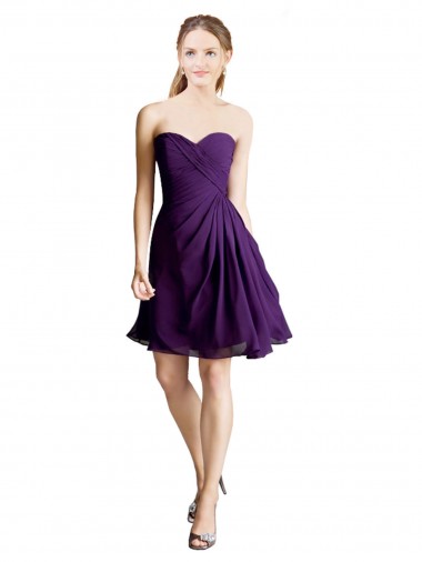 Cheap Draped Chiffon Long Sweetheart Bridesmaid Dress