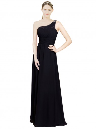 Cheap Sweetheart Chiffon Bridesmaid Dress with Beaded One Shoulder Strap