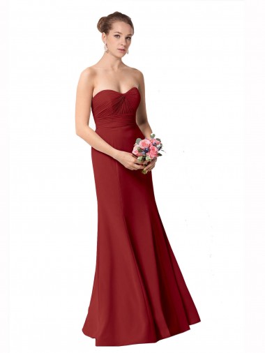Cheap Full Length Sweetheart Chiffon Bridesmaid Dress with Ruched Bodice