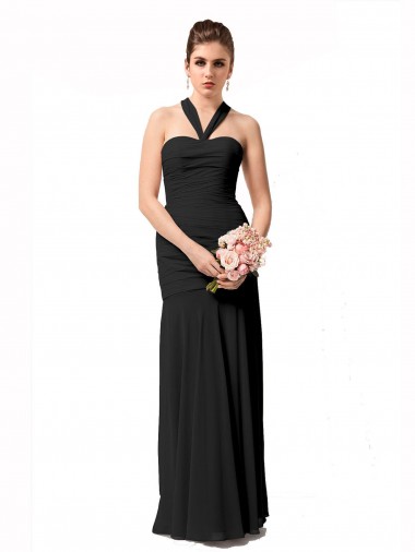 Cheap Long Halter Chiffon Bridesmaid Dress with Dropped Waist