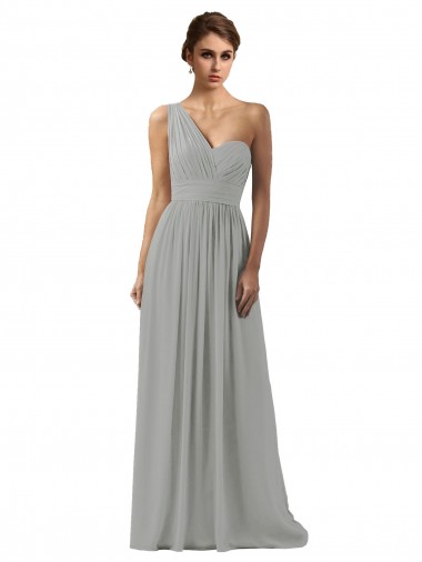 Cheap Ruffled One Shoulder Floor Length Long Chiffon Bridesmaid Dress