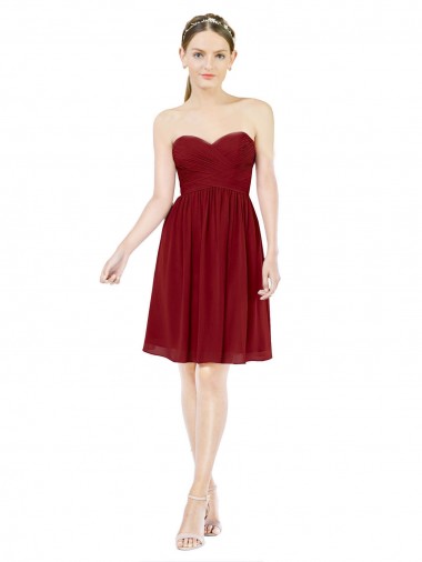 Cheap Short Sweetheart Knee Length Chiffon Bridesmaid Dress with Open Back
