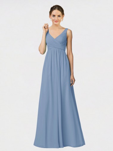 Cheap Long Chiffon Bridesmaid Dress with Sweetheart Neckline and Wide Straps