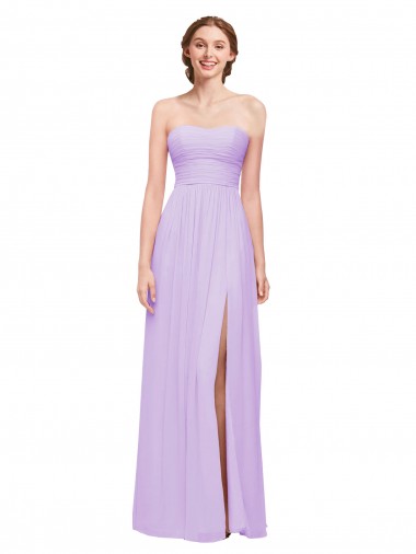 Cheap Strapless Mermaid Chiffon Bridesmaid Dress WITH High Side Slit and Ruffles