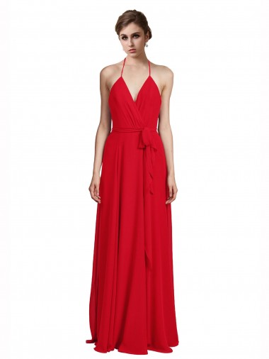 Cheap V-Neck Spaghetti Halter Strap Chiffon Bridesmaid Dress