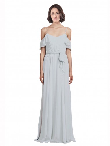 Cheap Off the Shoulder Spaghetti Strap Long Chiffon Bridesmaids Dress
