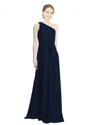 Cheap Long Chiffon Bridesmaid Dress with One Shoulder Neckline And Belt