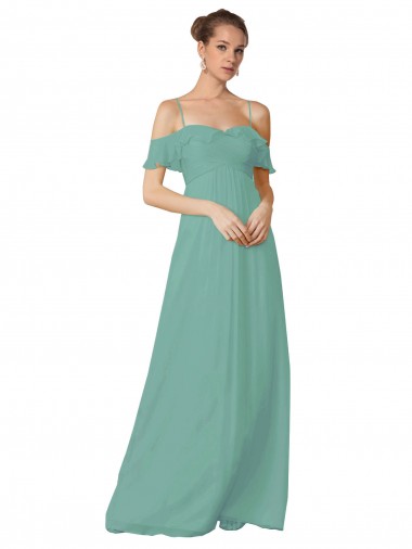 Cheap Hand-Ruched Chiffon Bridesmaid Dress with Flutter Sleeves