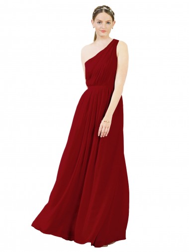 Cheap Draped One Shoulder Long Floor Length Chiffon Bridesmaid Dress