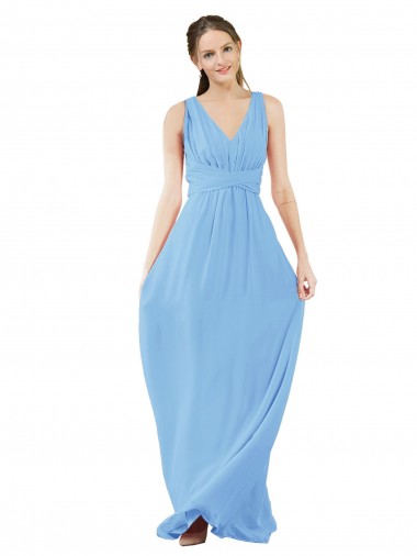 Cheap Long V-Neckline Chiffon Bridesmaid Dress with Twisted Waist