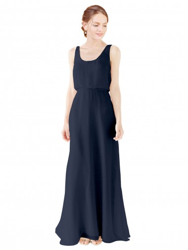 Cheap Scoop Neckline Fitted Long Chiffon Bridesmaid Dress Open Back