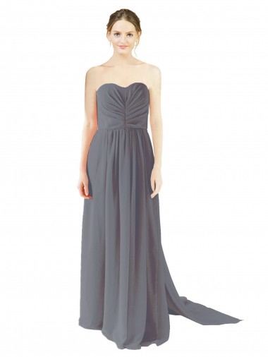 Cheap Long Chiffon Bridesmaid Dress with Sweetheart Neckline and Flowing Back