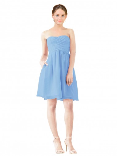 Cheap Short Knee Length Chiffon Bridesmaid Dress with Twisted Strapless Sweetheart Neckline