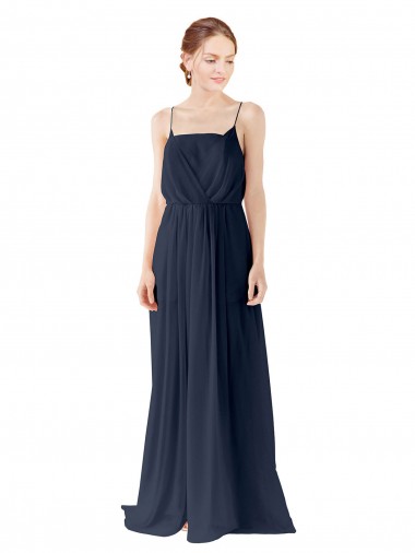 Cheap Spaghetti Straps Open Back Long Chiffon Bridesmaid Dress