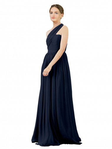 Cheap Draped One Shoulder Strapless Chiffon Bridesmaid Dress