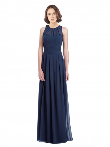 Cheap Chiffon High Neck Sleeveless Bridesmaid Dress with Pleats