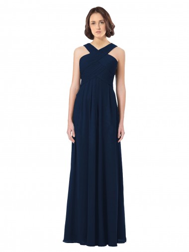 Cheap Long Chiffon Bridesmaid Dress V-Neck Top