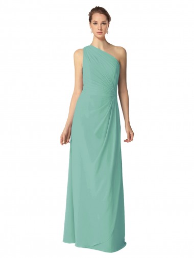 Cheap Long Chiffon One Shoulder Full Length Bridesmaid Dress