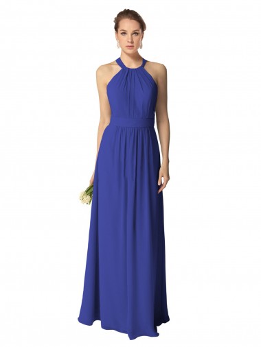 Cheap Long Full Length Chiffon Halter Bridesmaid Dress