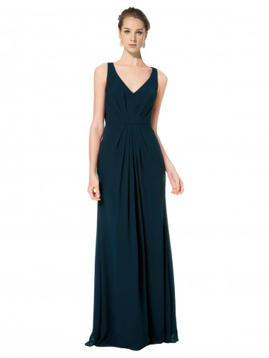 Cheap Long Chiffon V-Neck Sleeveless Bridesmaid Dress with Large Keyhole Back