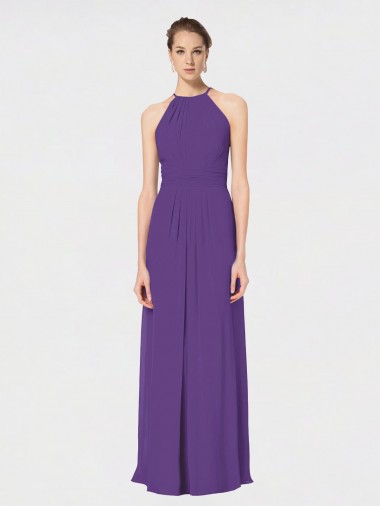 Cheap Long Chiffon Spaghetti Strap Halter Bridesmaid Dress