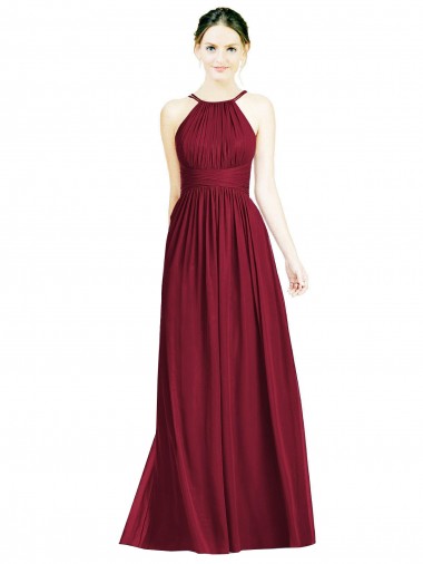 Cheap Halter Neck Open Back Draped Chiffon Bridesmaid Dress