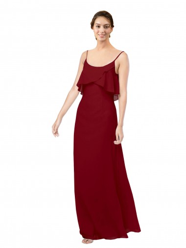Cheap Scoop Neck Chiffon Bridesmaid Dress with Spaghetti Straps and Low Back