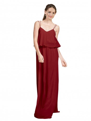 Cheap Long Chiffon Bridesmaid Dress with Slim Straps and Open Back