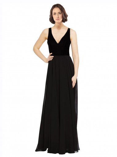 Cheap Stretch Velvet and Chiffon Bridesmaids Dress with V-Neckline